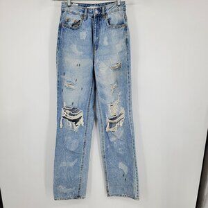 Pacsun 90's Boyfriend Light Wash Distressed‎ Worn Grunge Look Denim Jeans 23